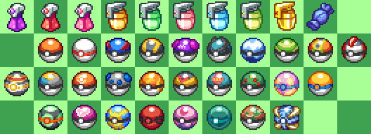 Various item sprites from a Pokémon project I started once.
